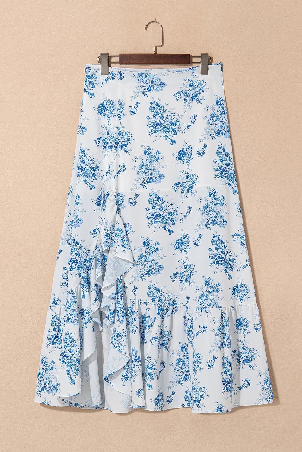 Floral Boho High Waist Ruffle Split Maxi Skirt - themonogram manor 