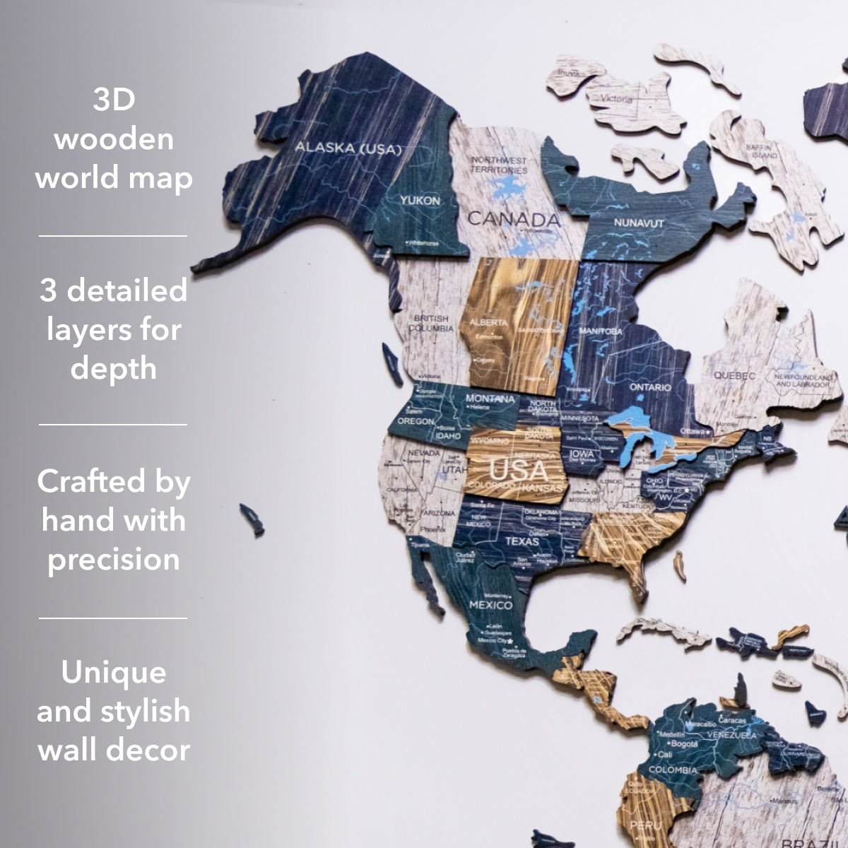 3D Luminous/Magnetic Colored Wooden World Map Mystery - themonogram manor 