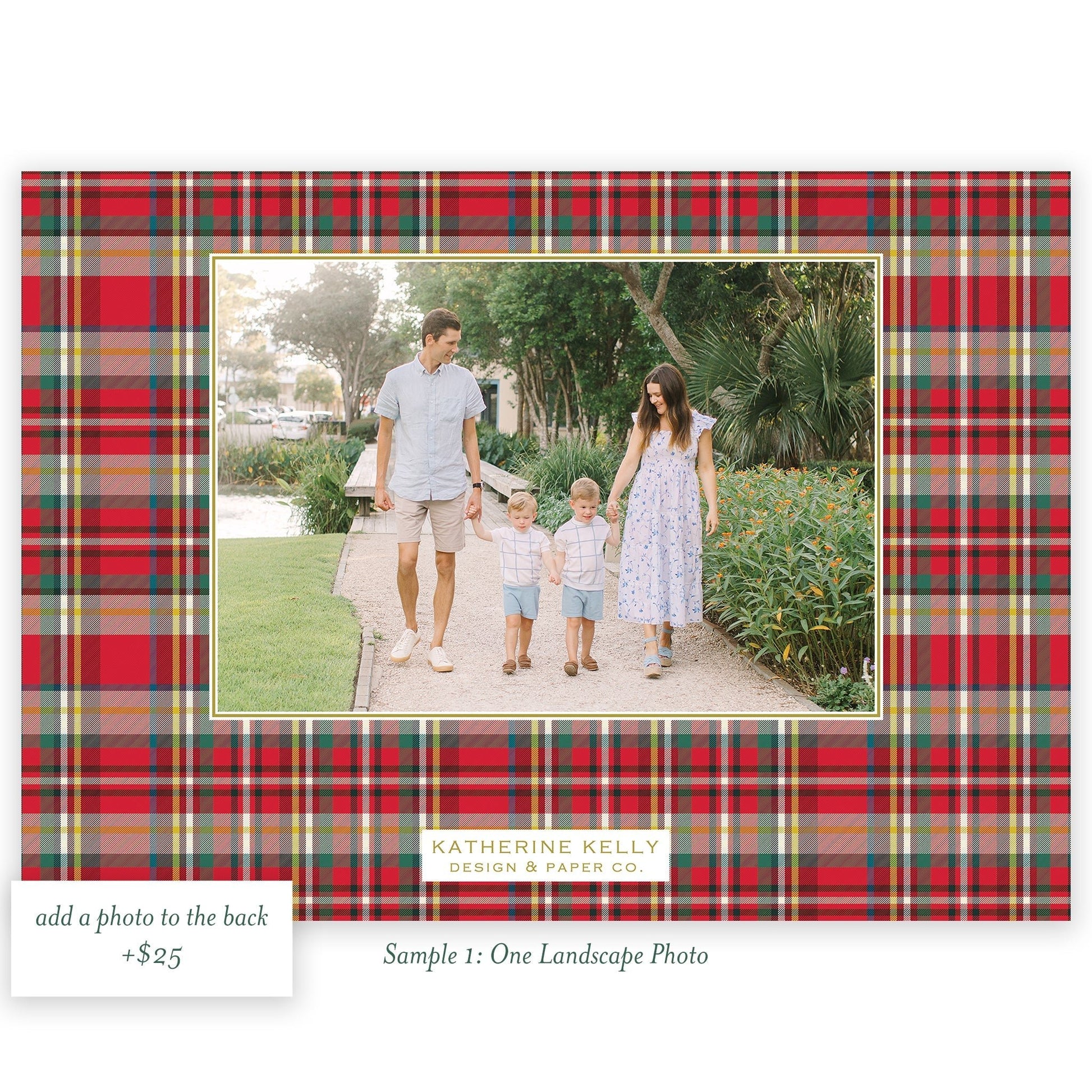 nutcracker plaid border landscape christmas card - themonogram manor 