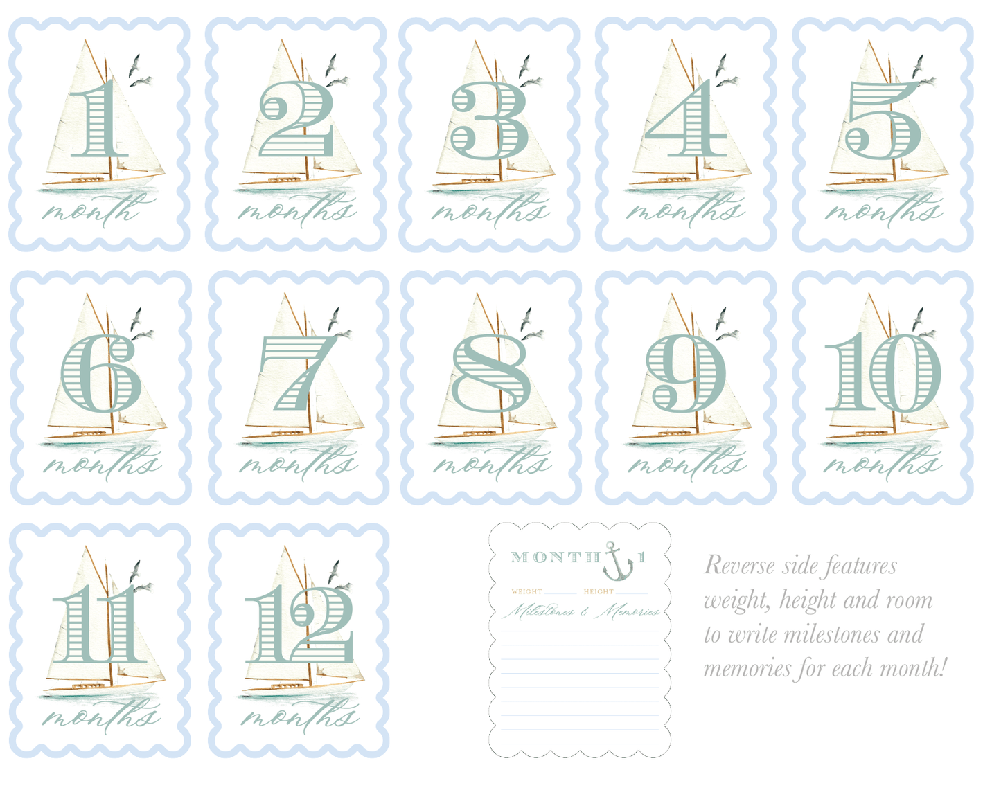 Watercolor Sailboat Milestone Cards - themonogram manor 