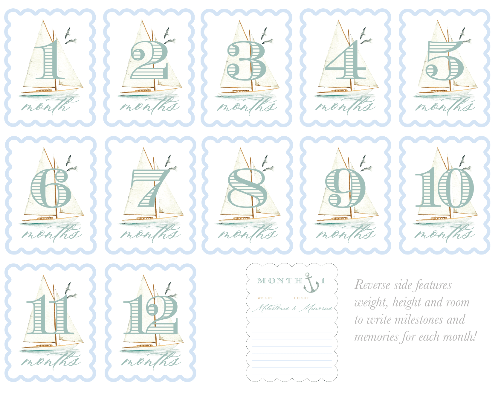Watercolor Sailboat Milestone Cards - themonogram manor 