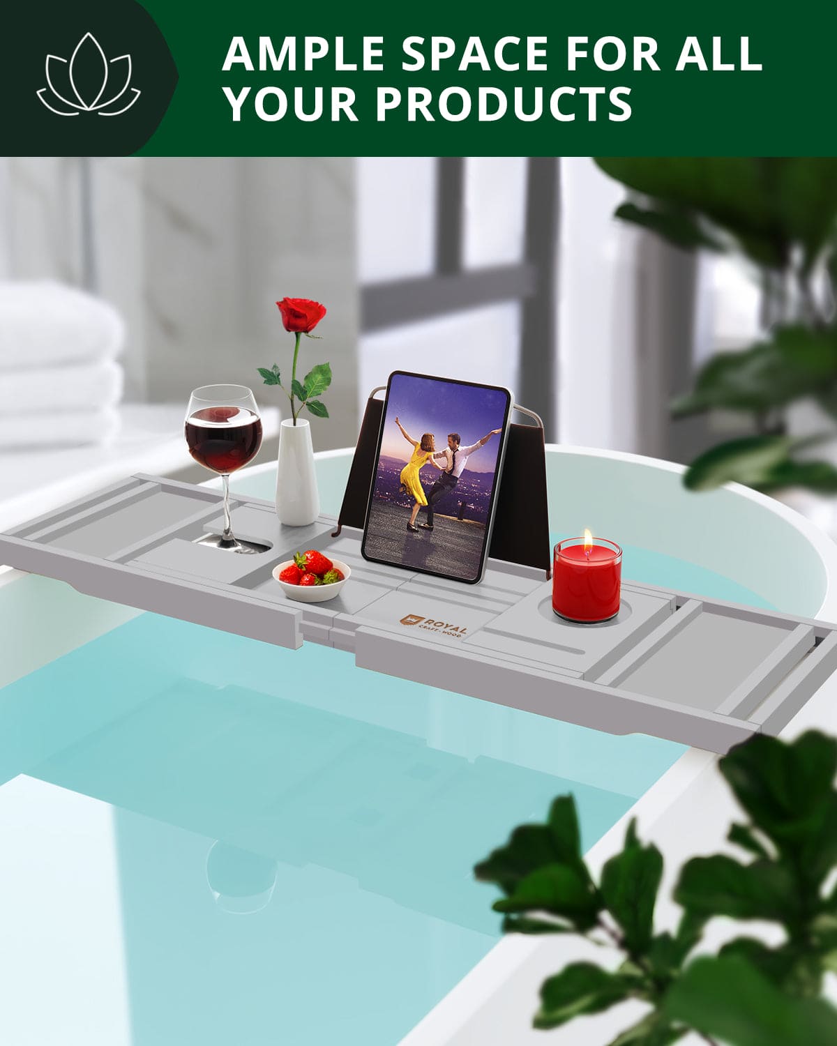 Bathtub Caddy Tray, Gray - themonogram manor 