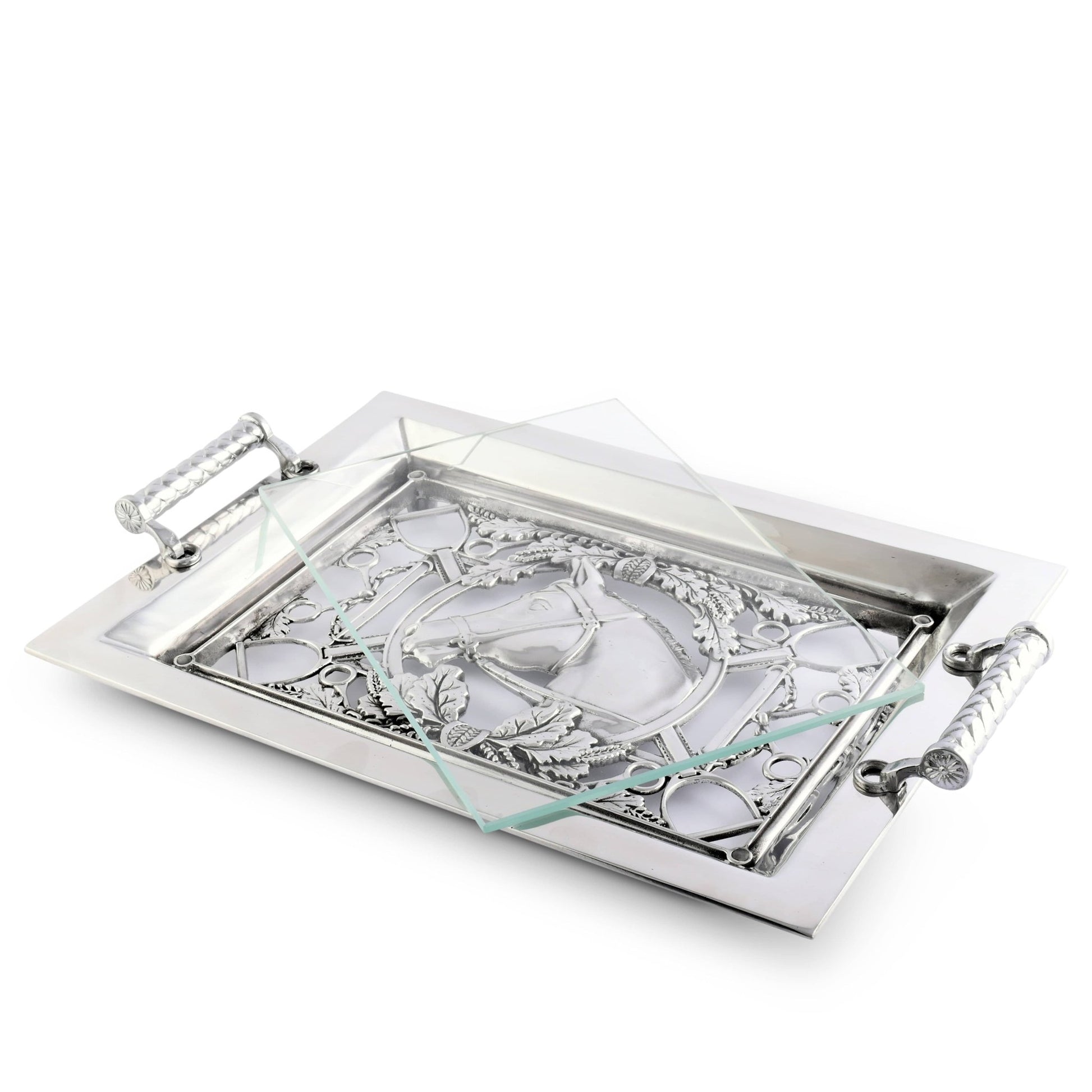 Equestrian Horse Glass Top Serving Tray - themonogram manor 