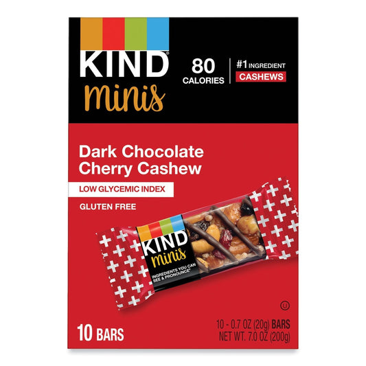 KIND Minis, Dark Chocolate Cherry Cashew, 0.7 oz, 10/Pack - themonogram manor 