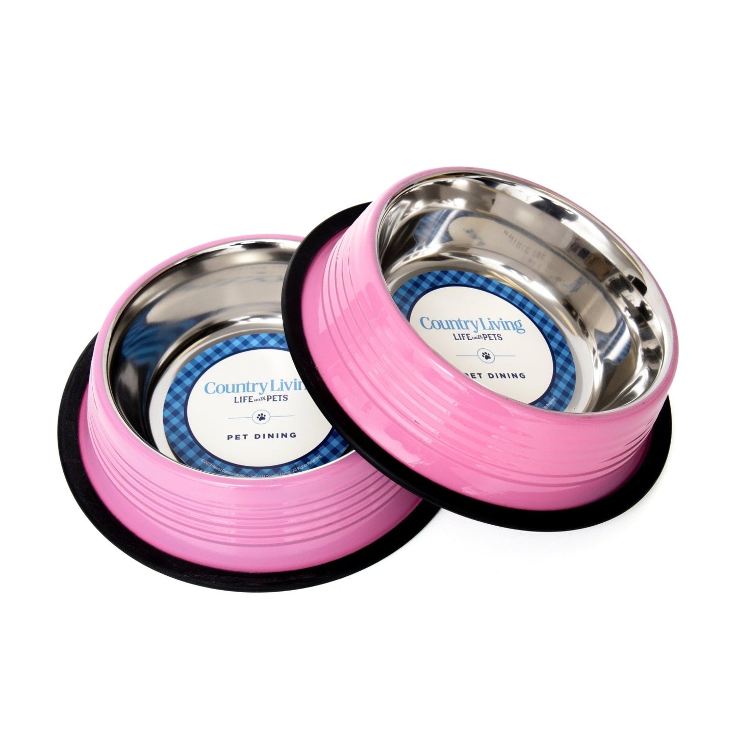 Country Living Set of 2 Ribbed Non-Slip Pet Bowls – Carnation Pink - themonogram manor 