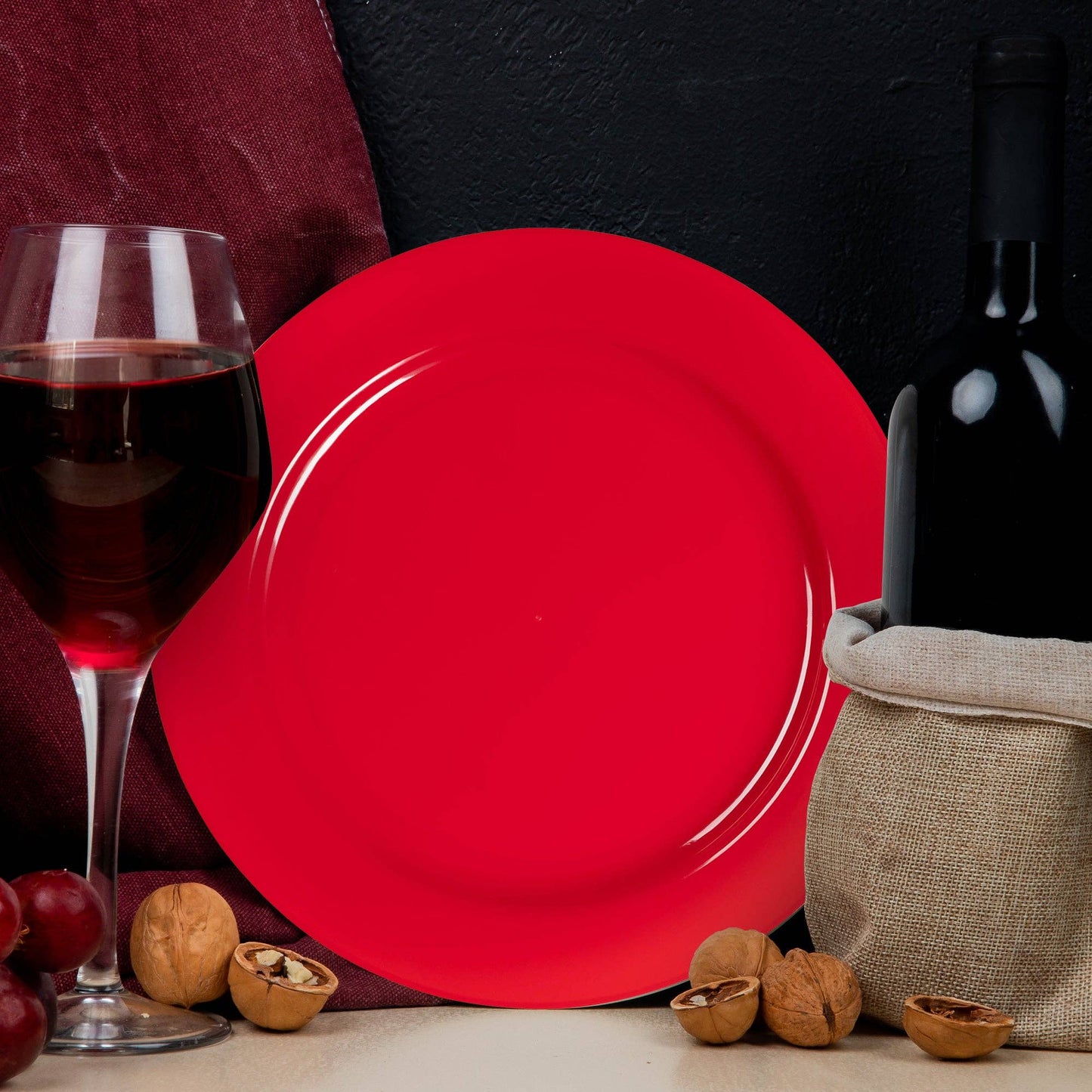 7.5" Red Holiday Plastic Appetizer/Salad Plates - 10 pcs - themonogram manor 