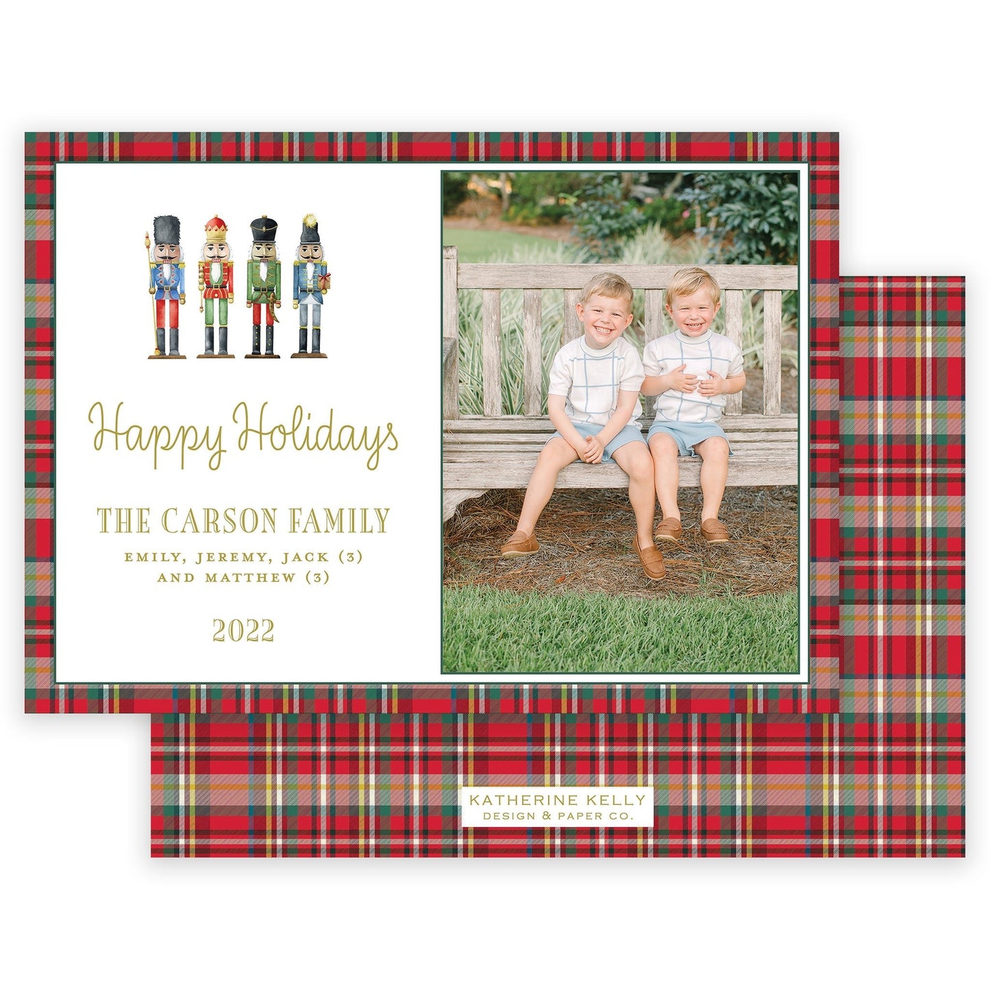 nutcracker plaid border landscape christmas card - themonogram manor 