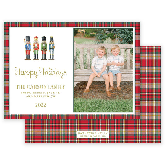 nutcracker plaid border landscape christmas card - themonogram manor 