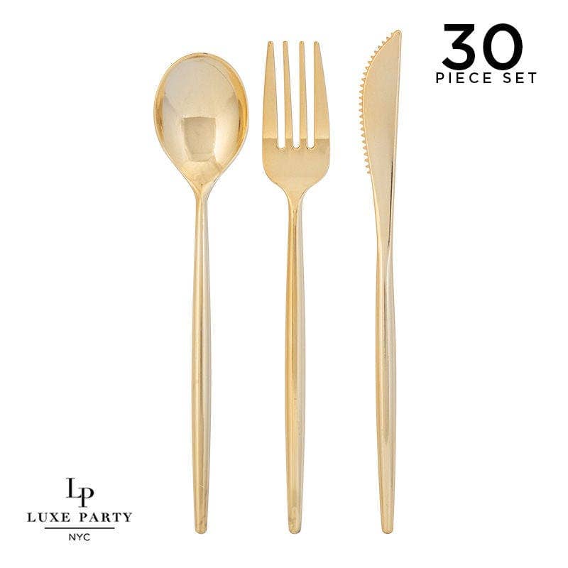 Matrix Gold Plastic Cutlery Set | 30 Pieces - themonogram manor 