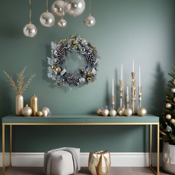 24" Silver & Gold Frosted Fir Wreath - themonogram manor 