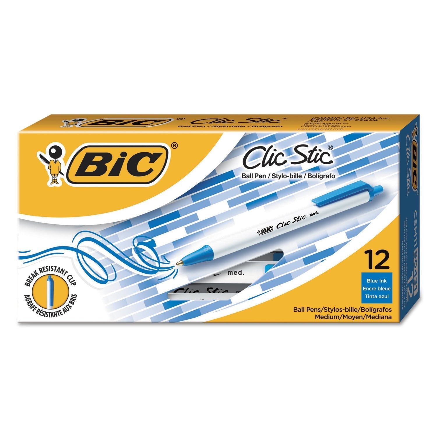 BIC Clic Stic Ballpoint Pen, Retractable, Medium 1 mm, Blue Ink, White Barrel, Dozen - themonogram manor 