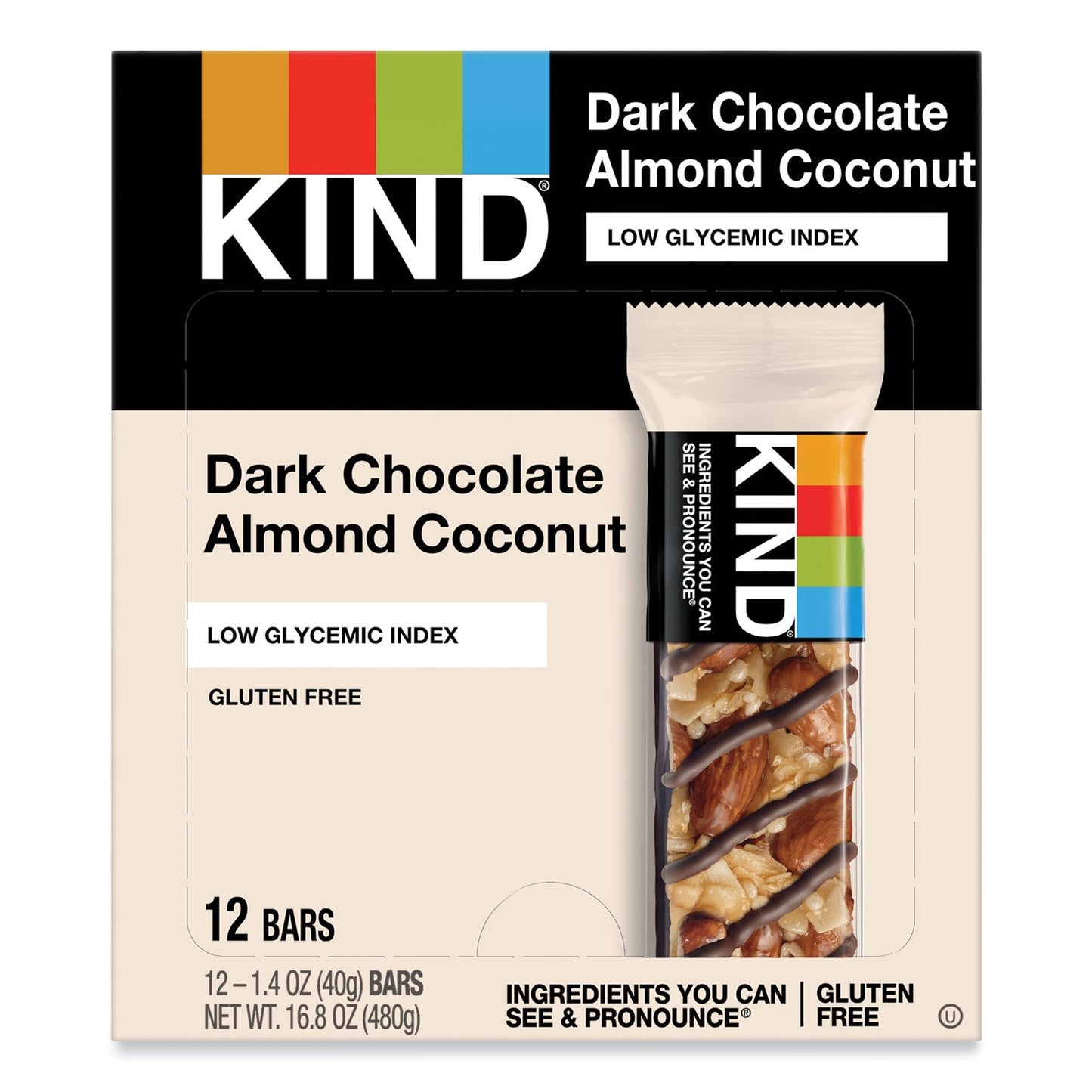KIND Fruit and Nut Bars, Dark Chocolate Almond and Coconut, 1.4 oz Bar, 12/Box - themonogram manor 