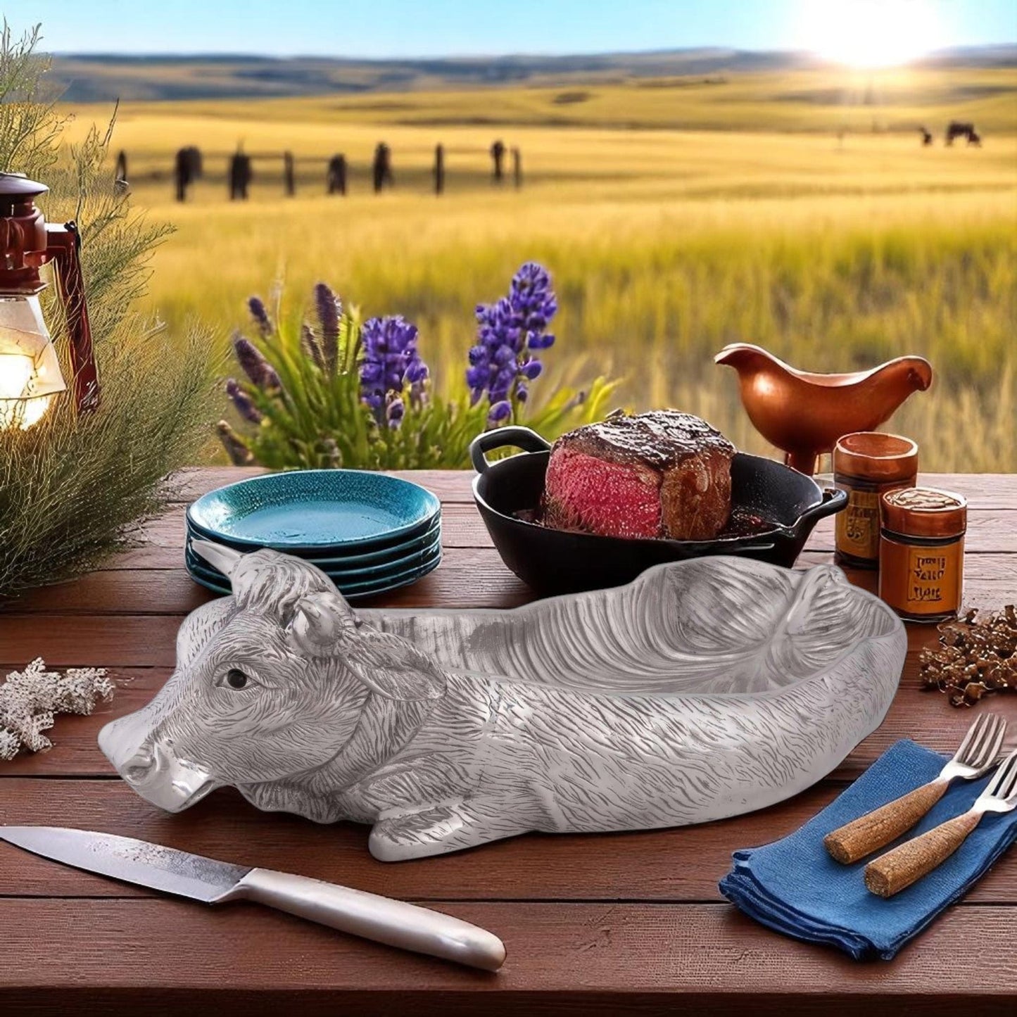 Cow Carving Serving Tray - themonogram manor 