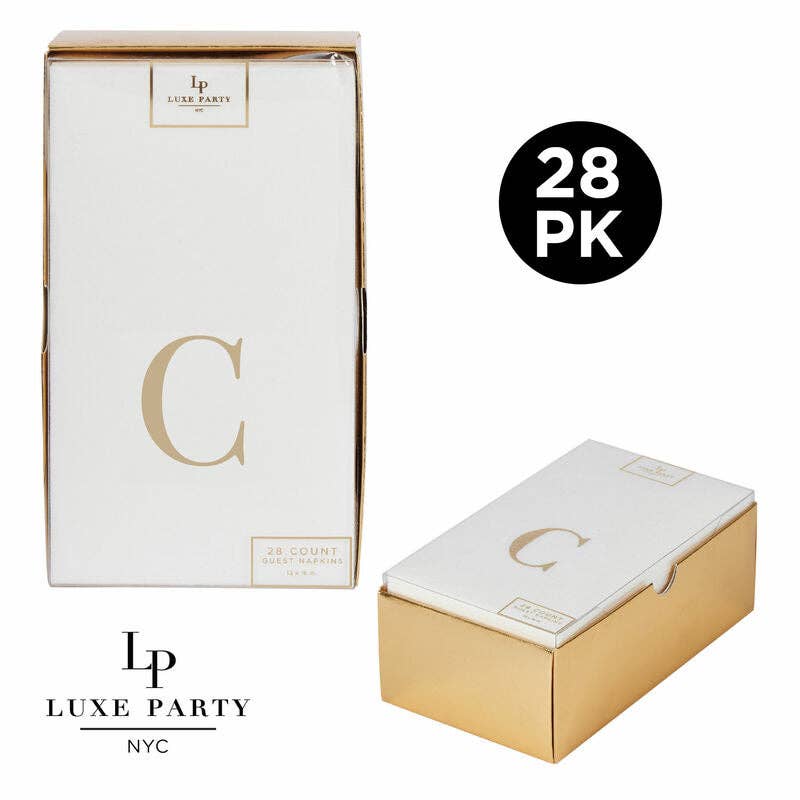 Letter C Gold Foil Monogram Paper Dinner Napkins with Gift Box | 28 Napkins - themonogram manor 