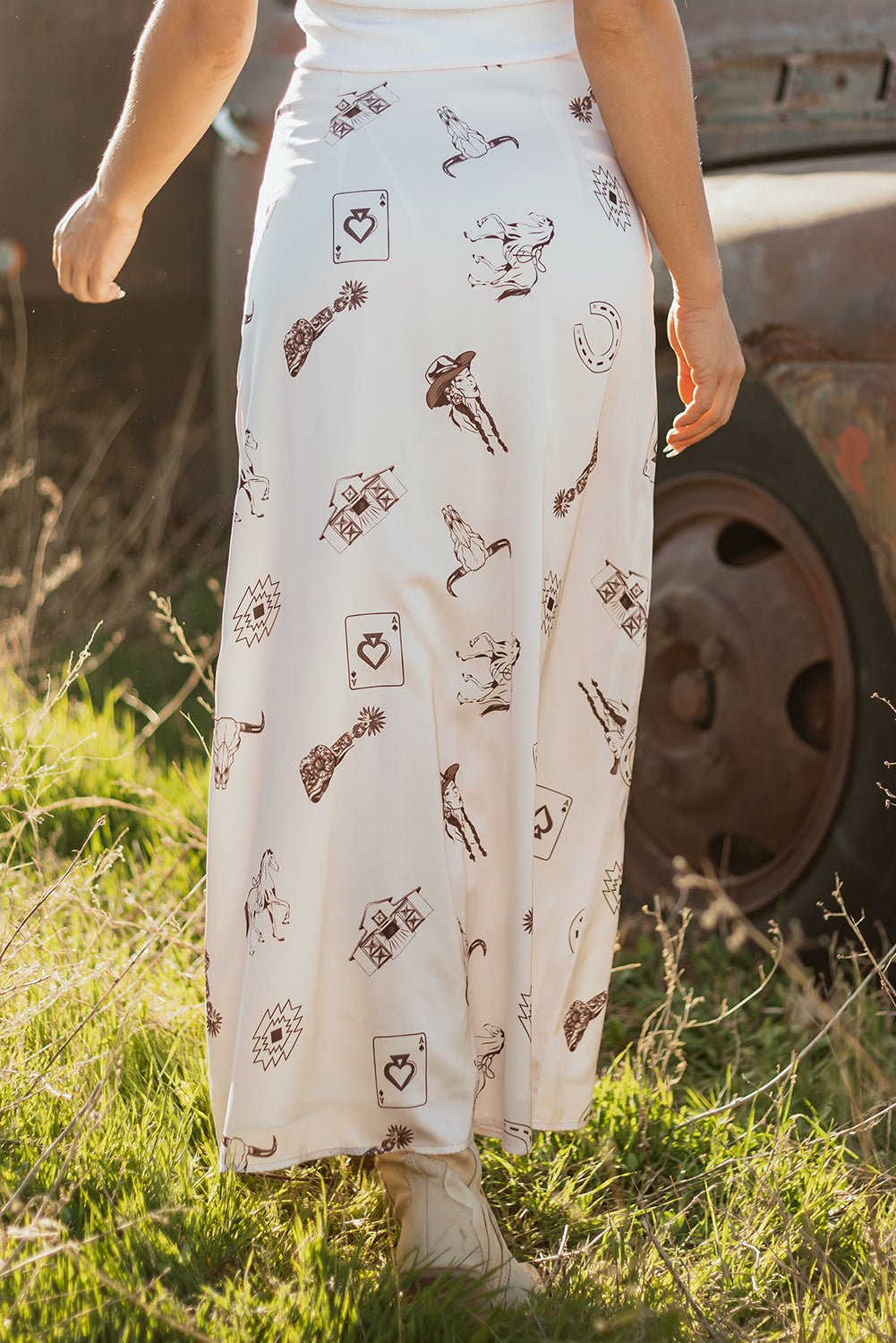 Western Lace Trim High Waist Maxi Skirt - themonogram manor 