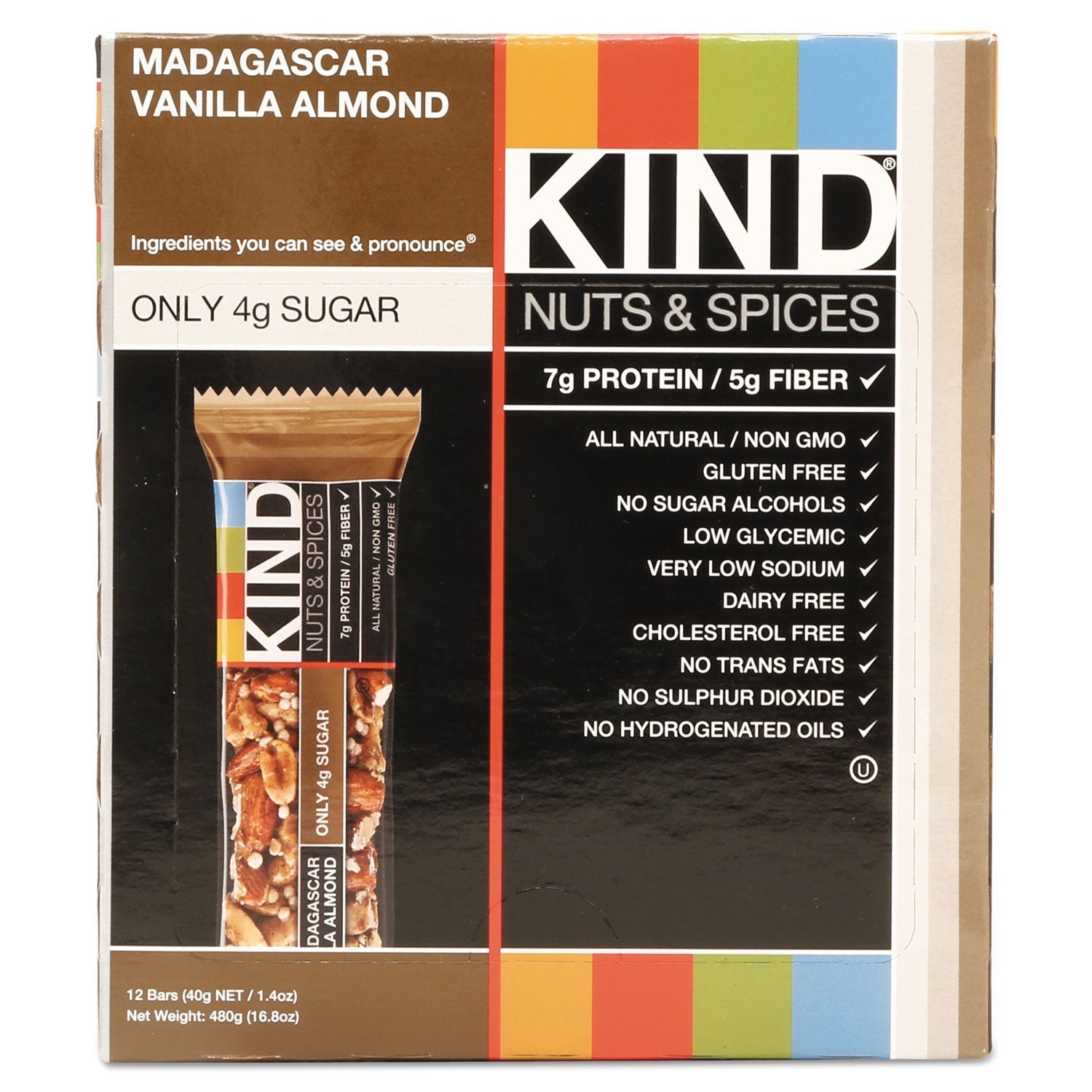 KIND Nuts and Spices Bar, Madagascar Vanilla Almond, 1.4 oz, 12/Box - themonogram manor 