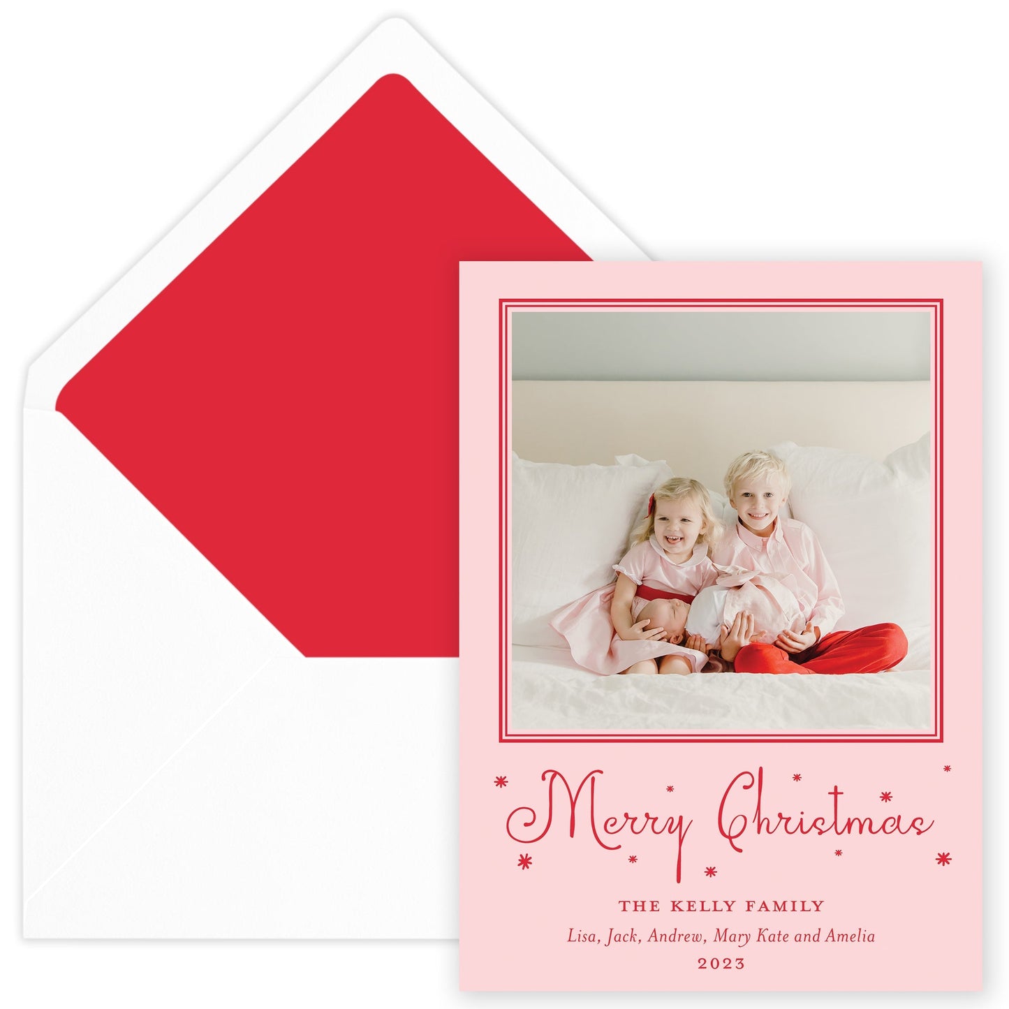 pink merry christmas drip holiday card - themonogram manor 