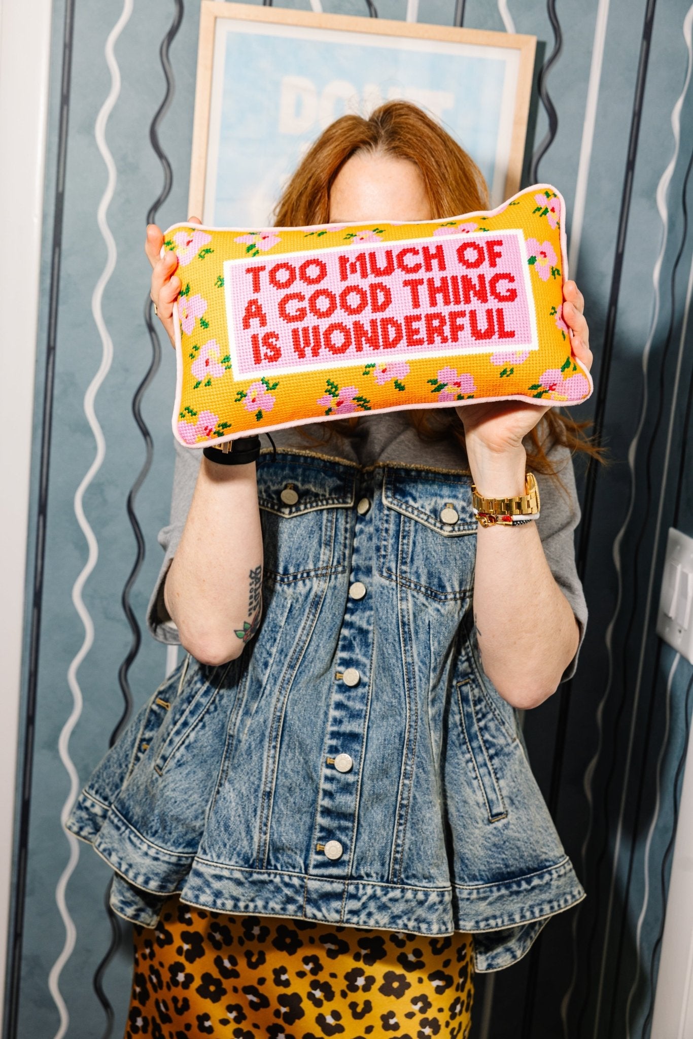 Too Much Needlepoint Pillow - themonogram manor 