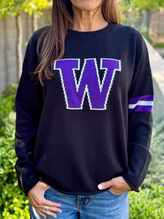 Washington Huskies Long Sleeve – Black Sweater - themonogram manor 