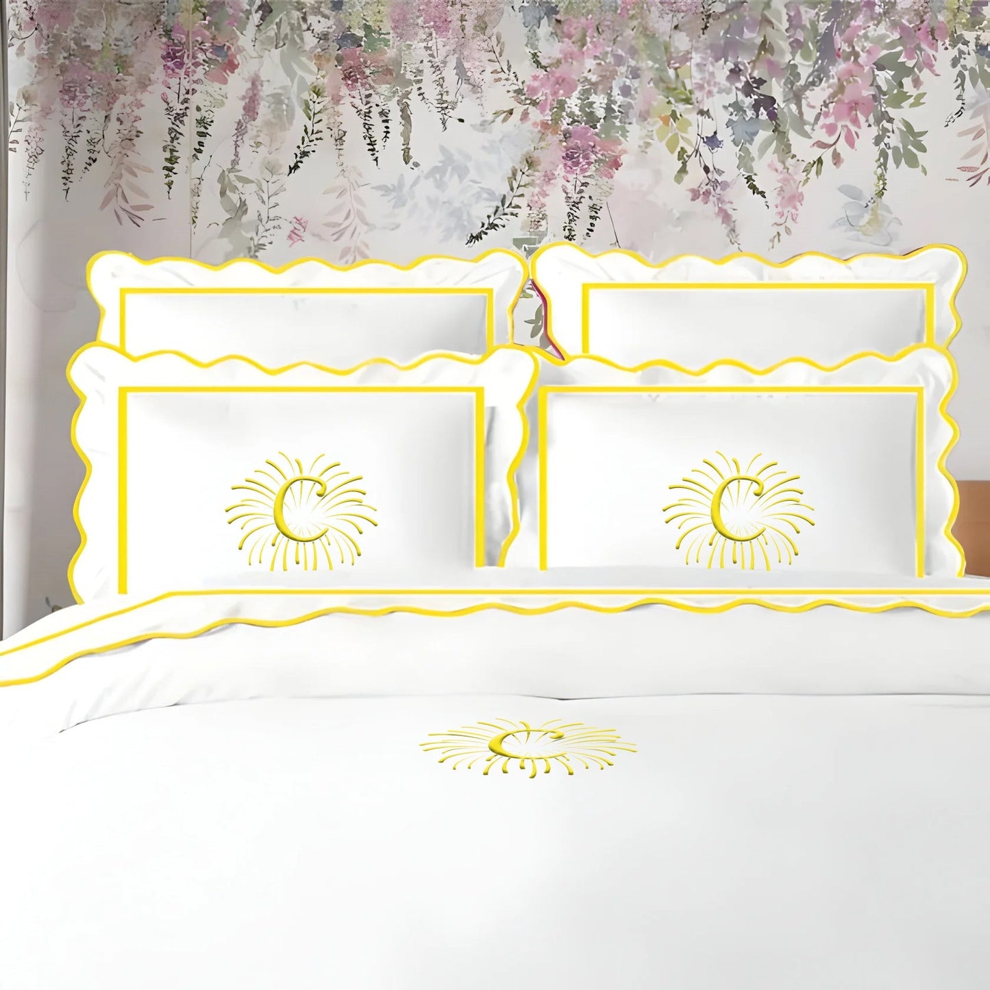Monogram 400TC Cotton Scallop Embroidery & Border Sateen Solid Duvet Cover Set - themonogram manor 
