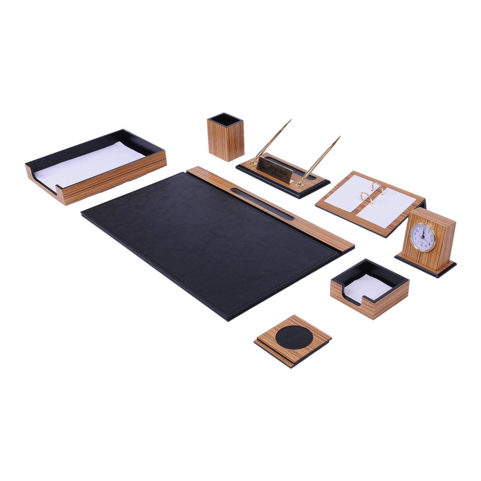 MOOG Zebrona Leather Desk Set - Black - 11 PCS - themonogram manor 
