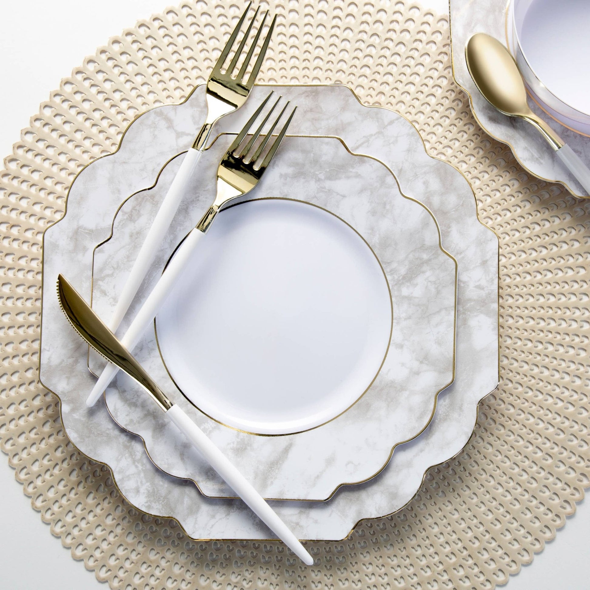 White • Gold Plastic Cutlery Set | 32 Pieces - themonogram manor 