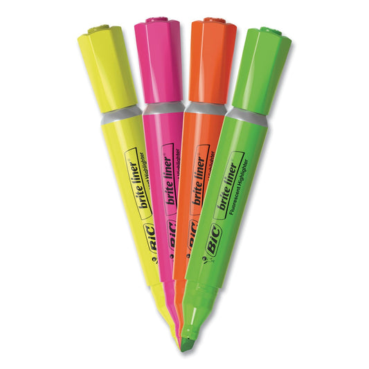 BIC Brite Liner Tank - Style Highlighter, Assorted Ink Colors, Chisel Tip, Assorted Barrel Colors, 4/Set - themonogram manor 