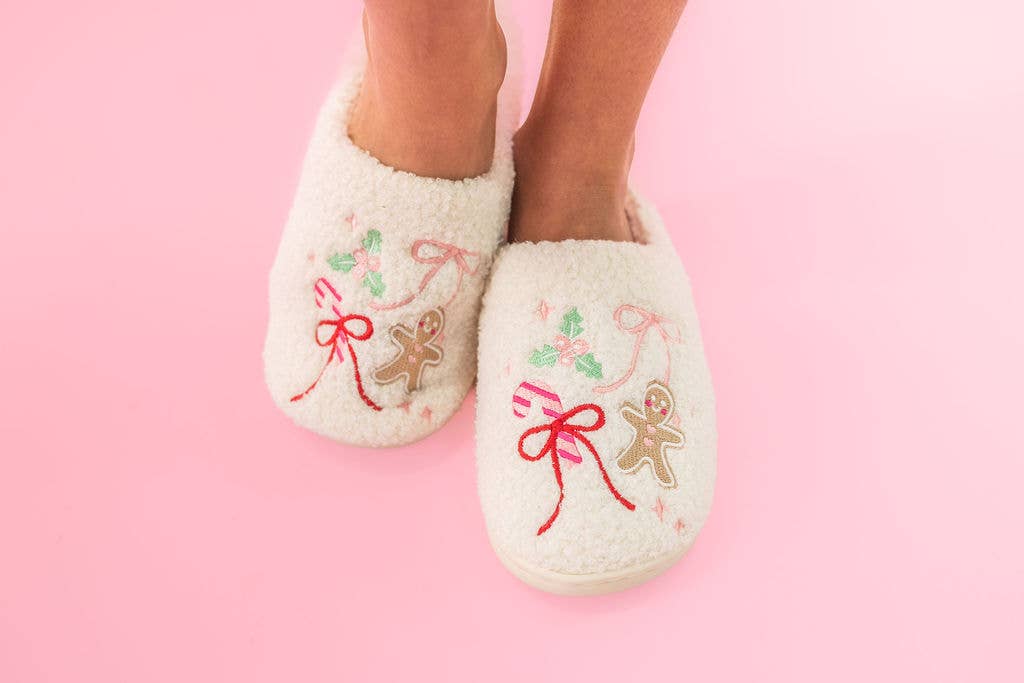 Gingerbread Bows - Christmas Sweets Slippers - Adult 4 sizes - themonogram manor 