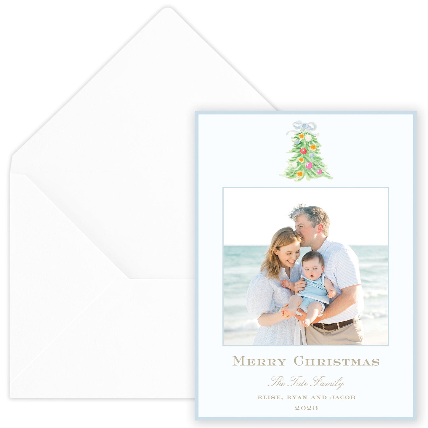 oh, christmas tree blue holiday card - themonogram manor 