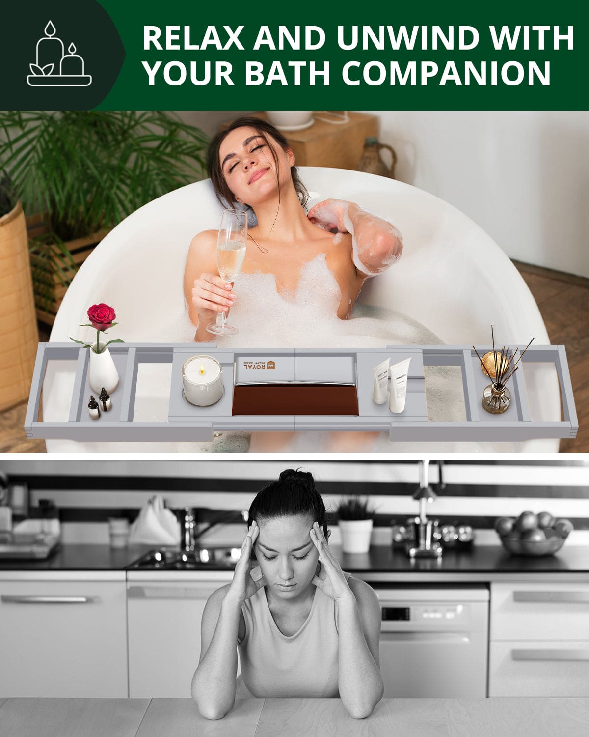 Bathtub Caddy Tray, Gray - themonogram manor 