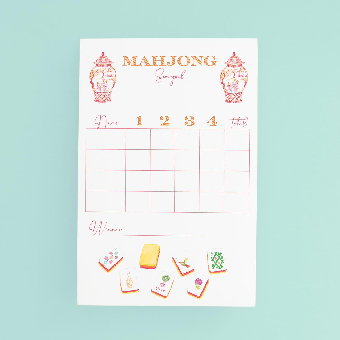 Mahjong Scorecard Pad - Sunset Tiles - themonogram manor 