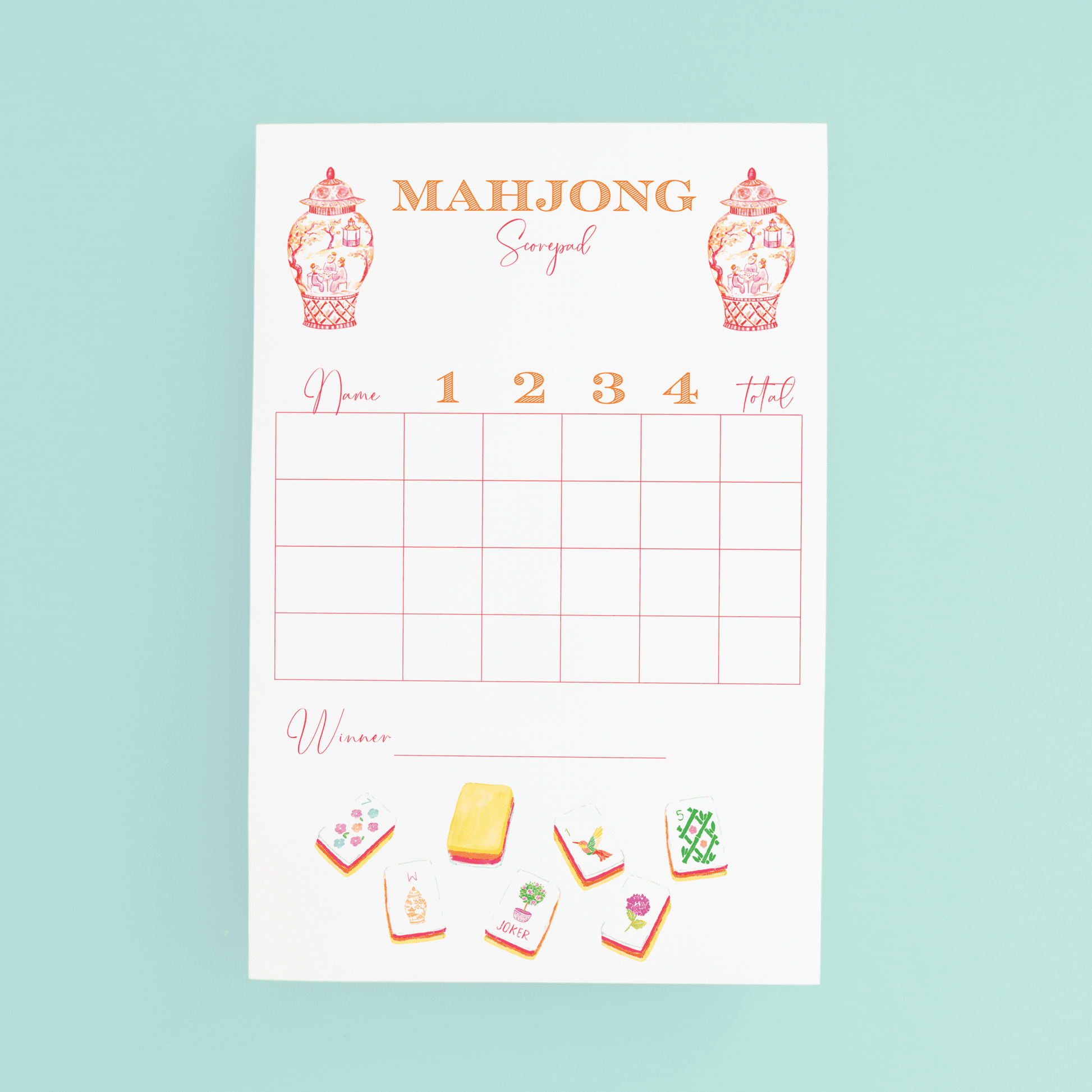 Mahjong Scorecard Pad - Sunset Tiles - themonogram manor 