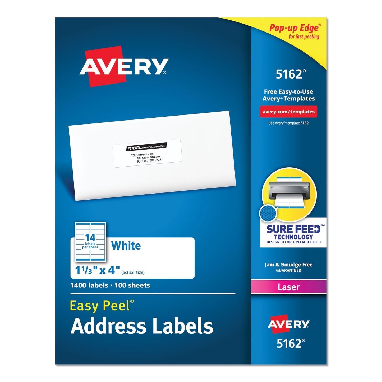 Avery Easy Peel White Address Labels w/ Sure Feed Technology, Laser Printers, 1.33 x 4, White, 14/Sheet, 100 Sheets/Box - themonogram manor 
