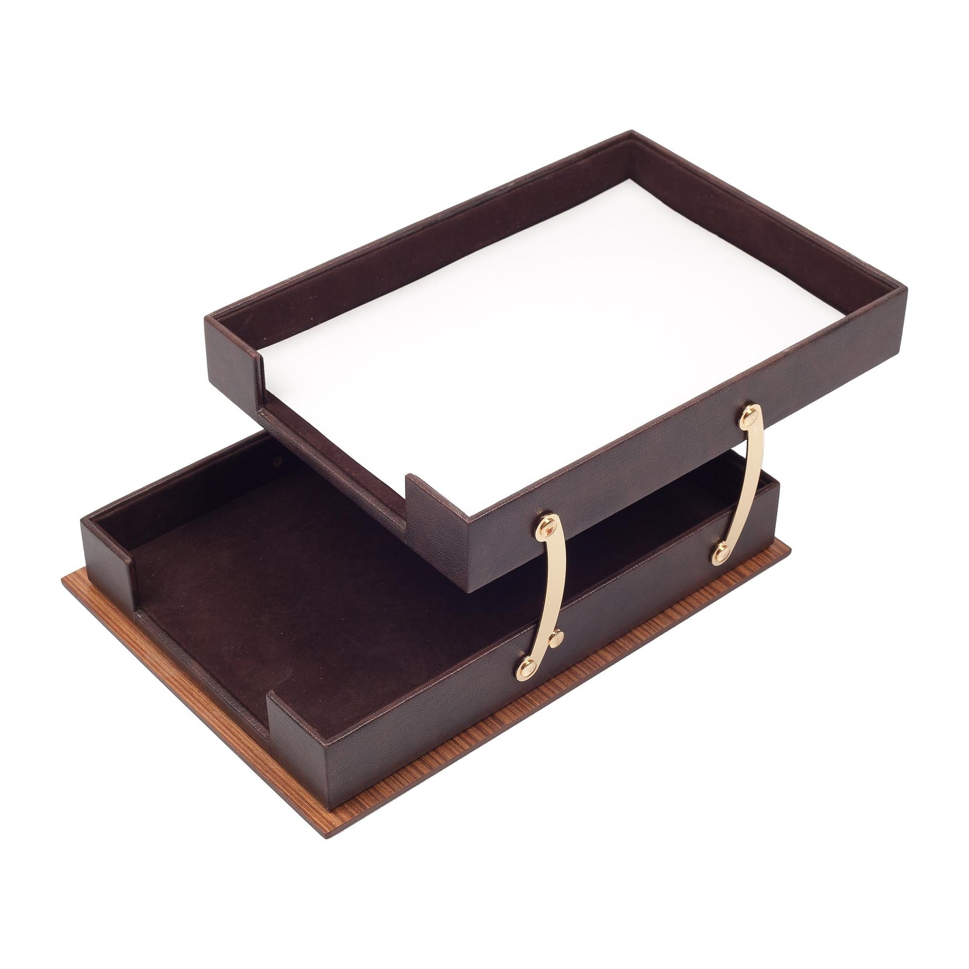 MOOG Star Leather Desk Set - Walnut Wood Combination - Double Document Tray - Brown - 11 PCS - themonogram manor 