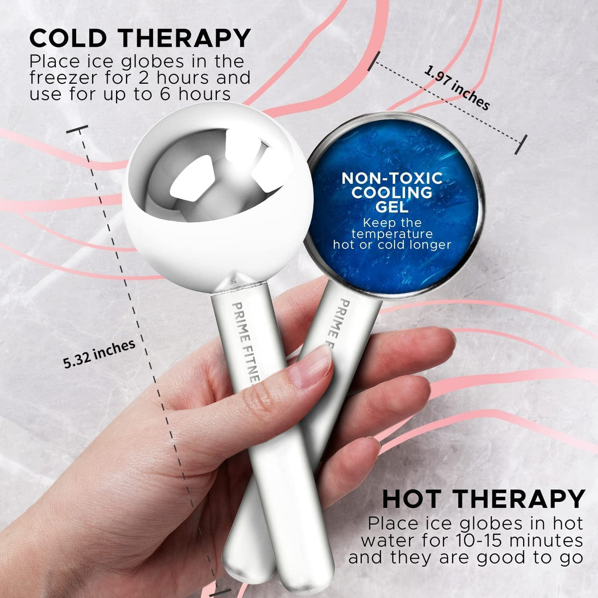 Ice Globes for Facials | Unbreakable Steel Cooling Roller | Cryo Sticks for Face | Massager for Face Neck & Eyes | Skin Care for Dark Circles, Puffiness, Wrinkles, Collagen Production (White) - themonogram manor 