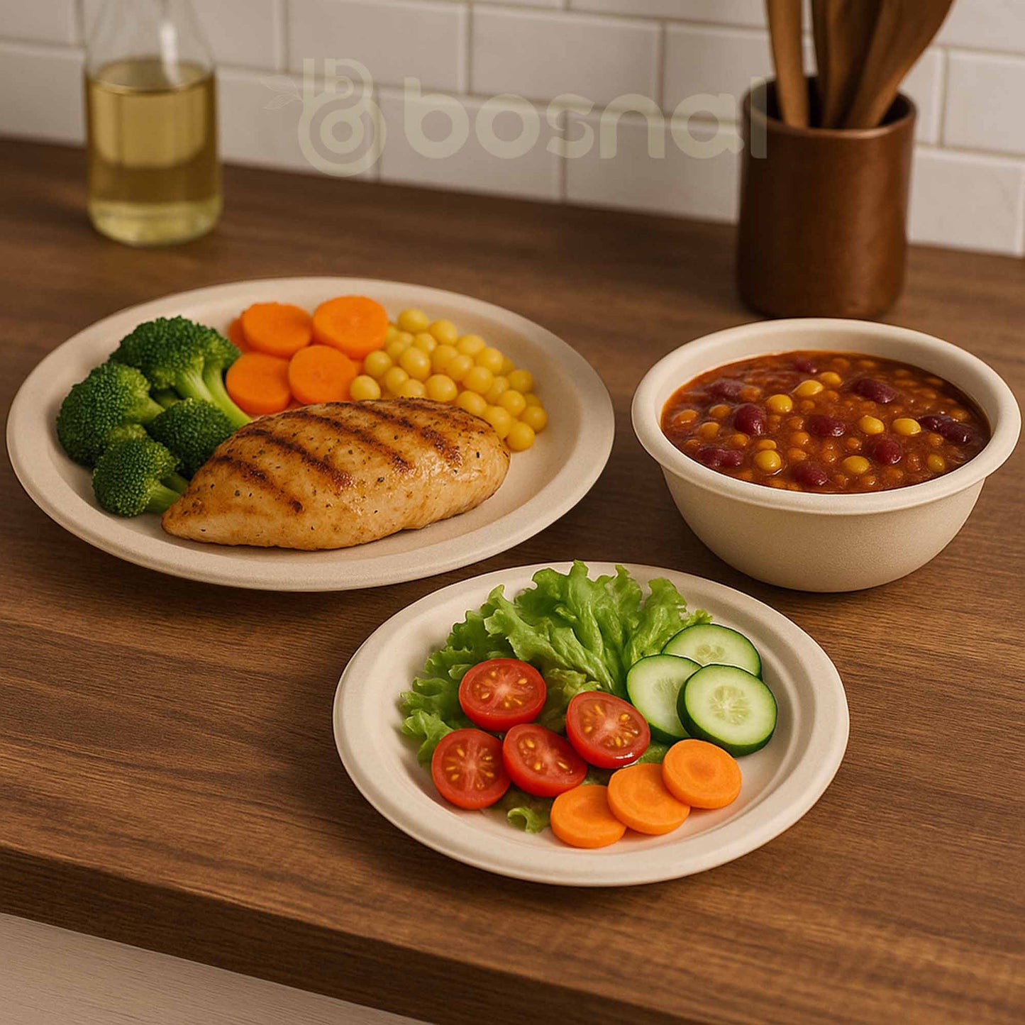 Bosnal – Sugarcane Bagasse Compostable 10 inch & 7 inch Round Plates with 32 Oz Bowls - themonogram manor 