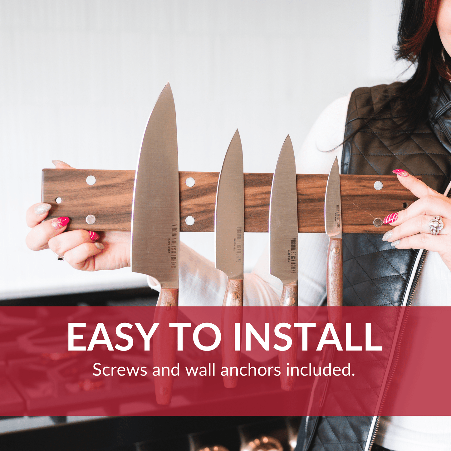 16" Wall Mounted Magnetic Walnut Wood Knife Rack - Holds 7 Knives - themonogram manor 