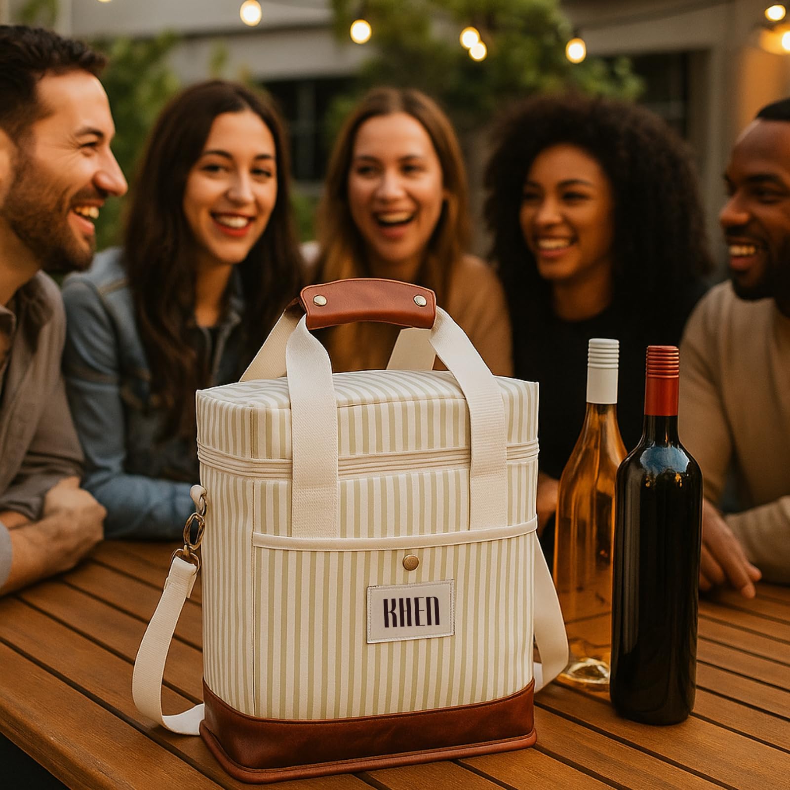 2 Bottle Wine Carrier Tote, Insulated Leakproof Cooler Bag - themonogram manor 