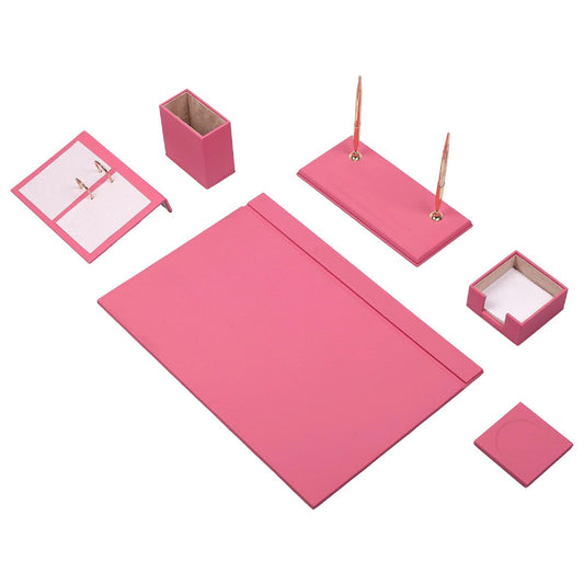 MOOG Leather Desk Set - 8 Accessories - Pink - 8 PCS - themonogram manor 