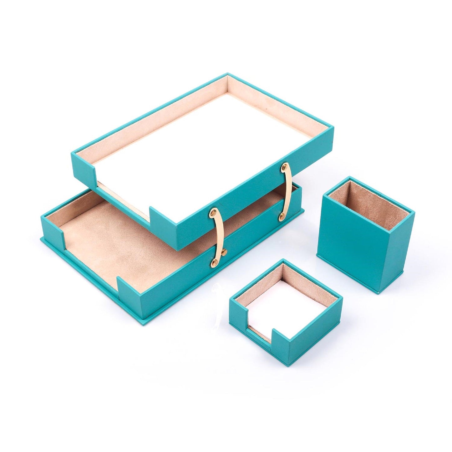 MOOG Leather Desk Set - 3 Accessories - Double Document Tray - White - 3 PCS - themonogram manor 