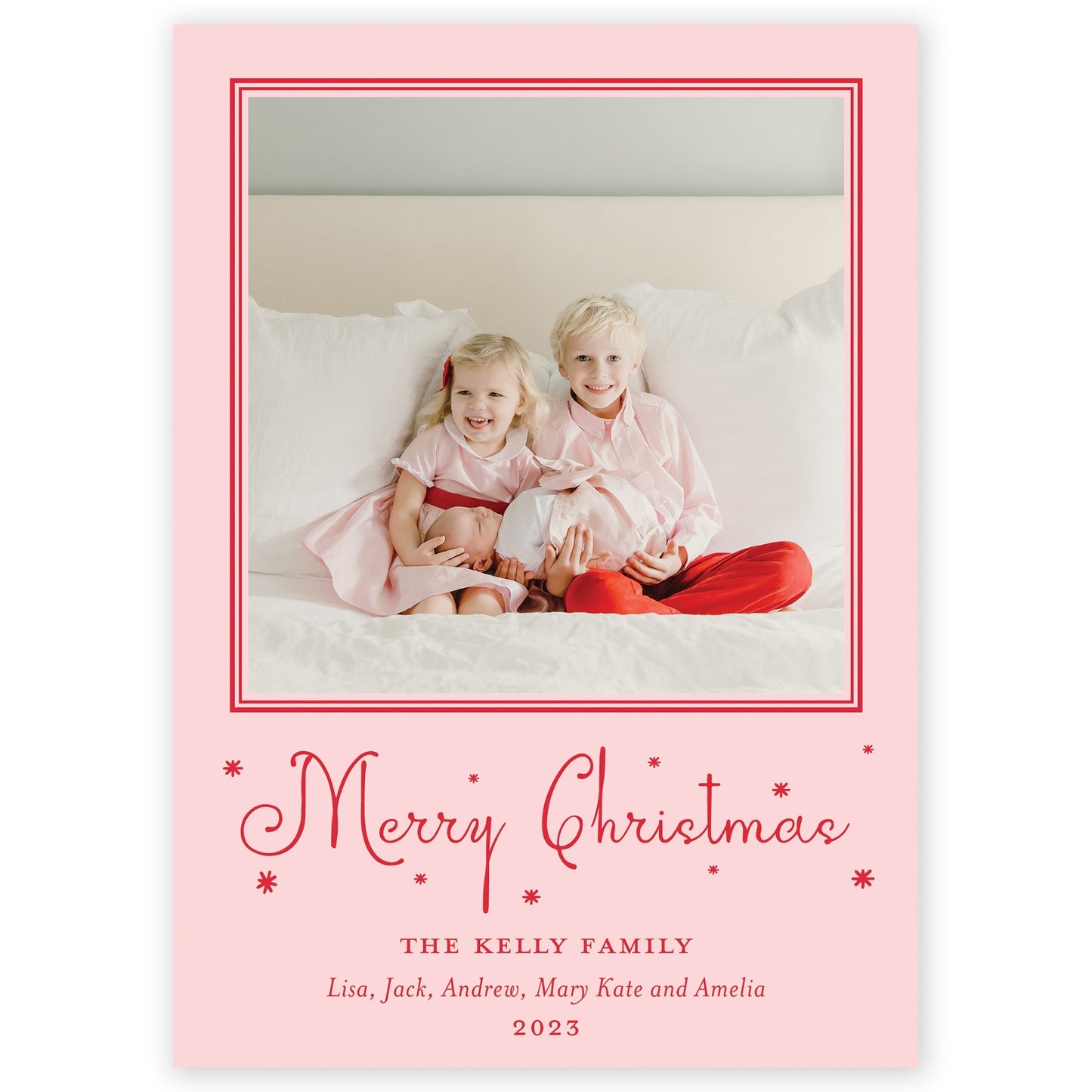 pink merry christmas drip holiday card - themonogram manor 