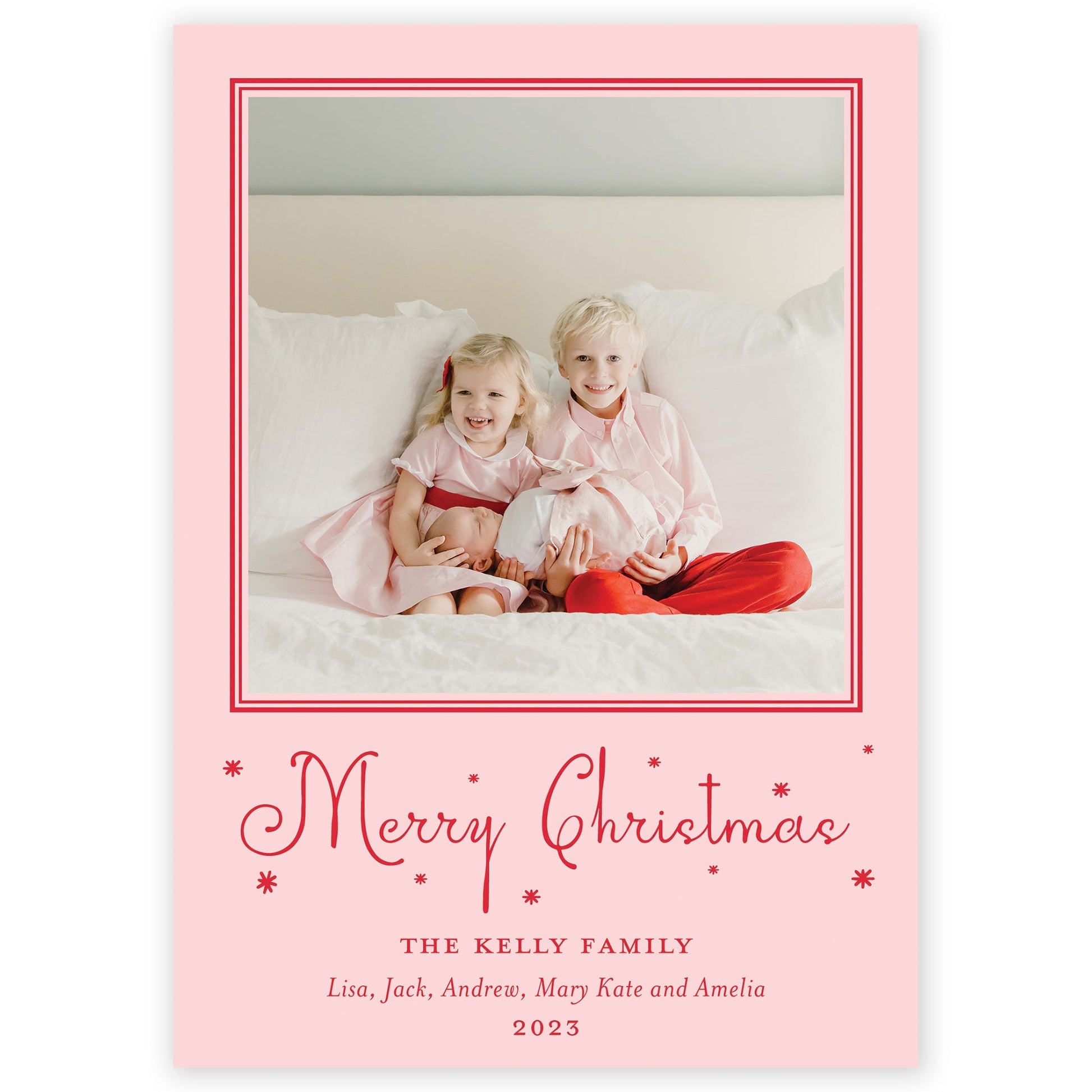 pink merry christmas drip holiday card - themonogram manor 
