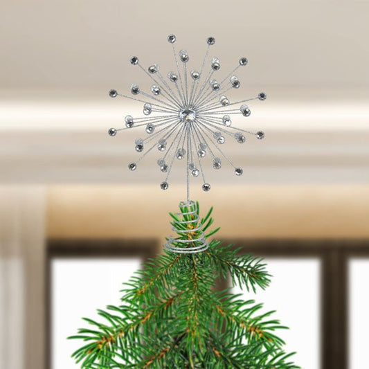 13" Silver Crystal Burst Tree Topper - themonogram manor 