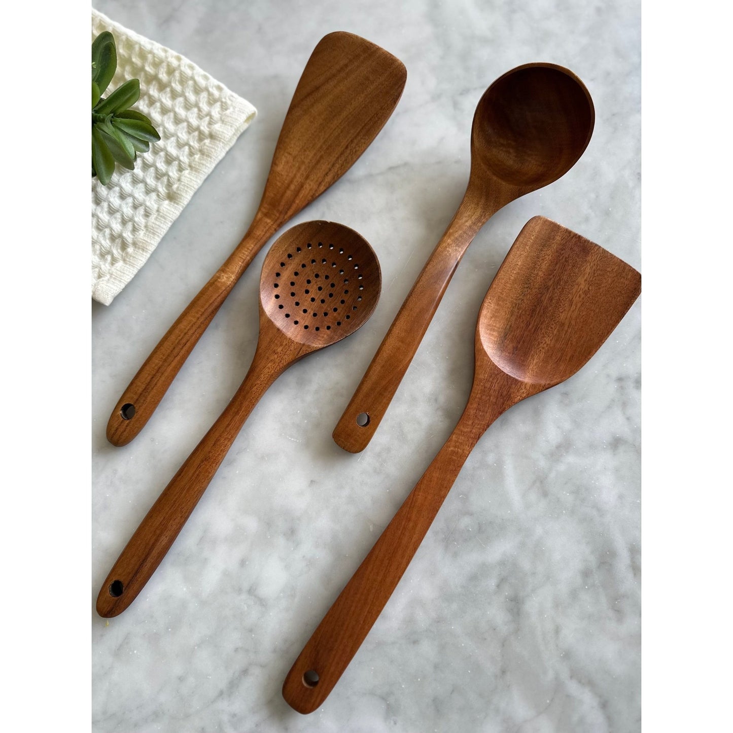 Teak Wooden Utensils, Set of 4 - themonogram manor 