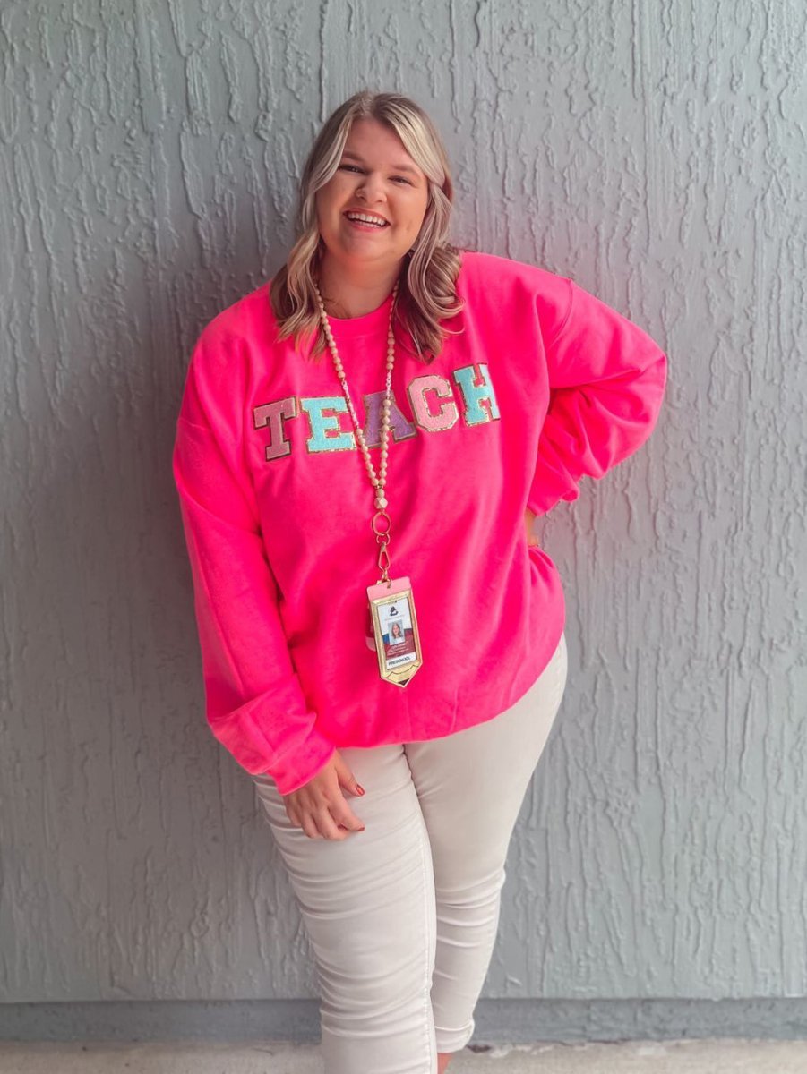 Teach Letter Patch Crewneck Sweatshirt - themonogram manor 
