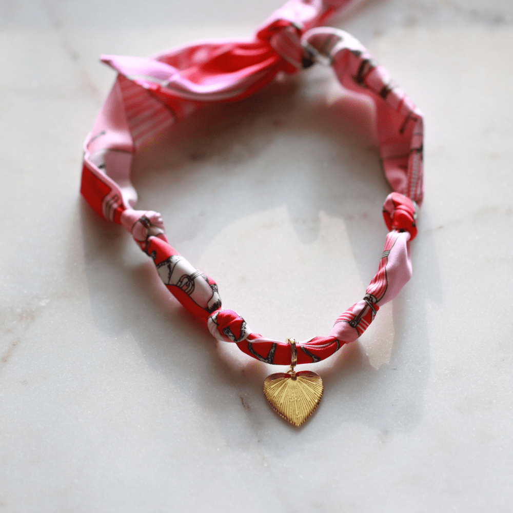 Scarf Necklace ~ Pink Horse Pattern - themonogram manor 