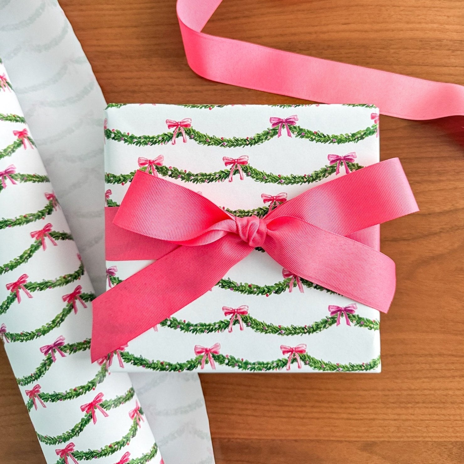Pink Garland Gift Wrap - themonogram manor 