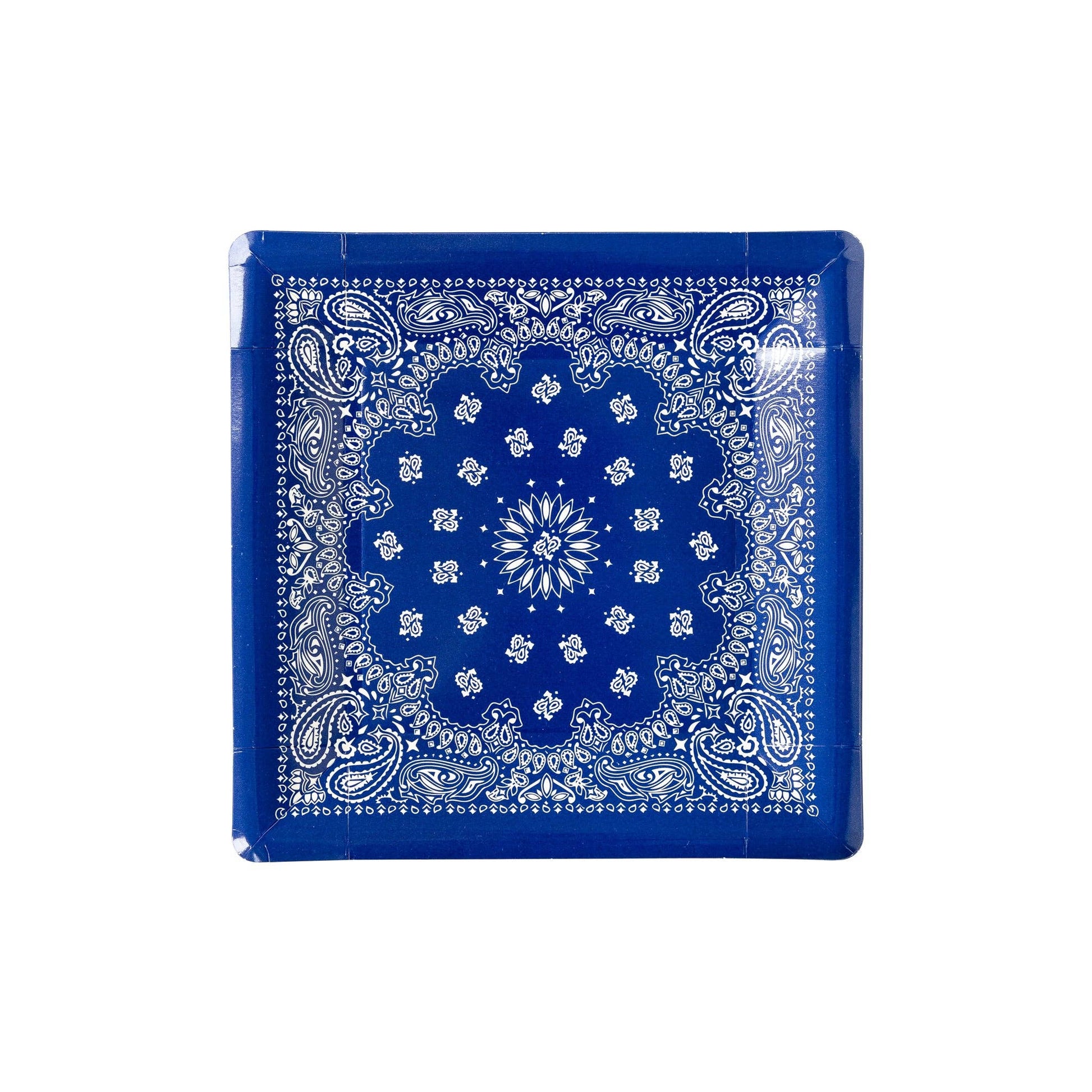 PLTS366R - MME - Blue Bandana Paper Plate - themonogram manor 