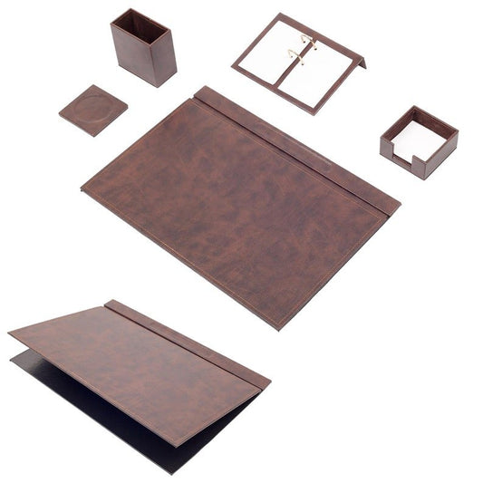 MOOG Leather Desk Set - 5 Accessories - Brown - 5 PCS - themonogram manor 