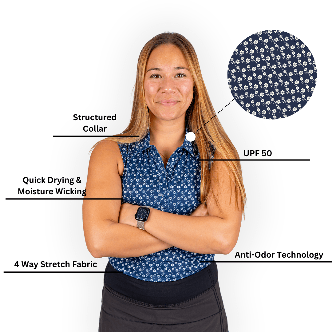 Blue Floral Women's Polo (Sleeveless) - themonogram manor 